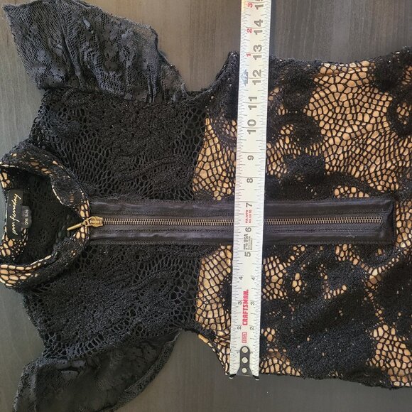 Vintage Ann Ferriday Y2K Black Lace Dress Fishnet Zipper Detail Ruffle Sleeve - Picture 4 of 11